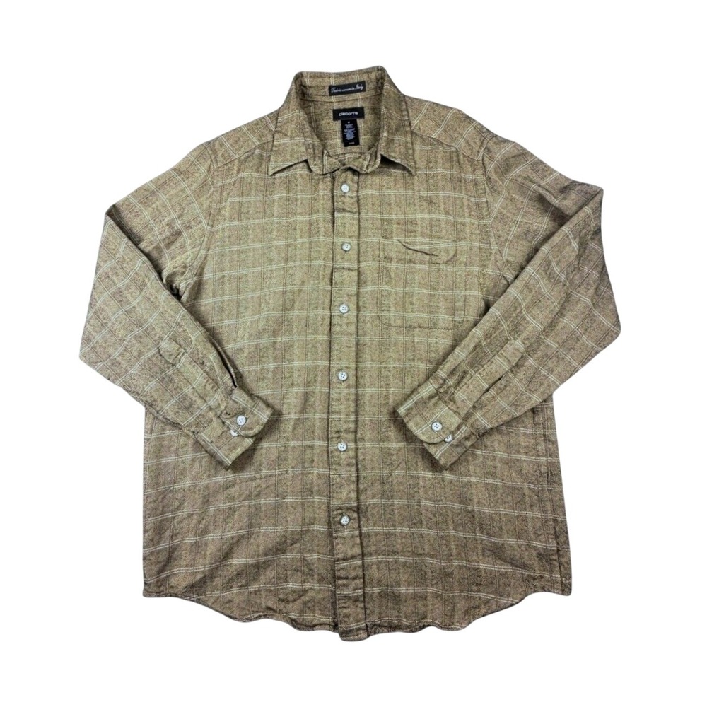 VTG Claiborne Mens Green Plaid‎ Wool Blend Button Up Shirt ITALY Dark Academia M